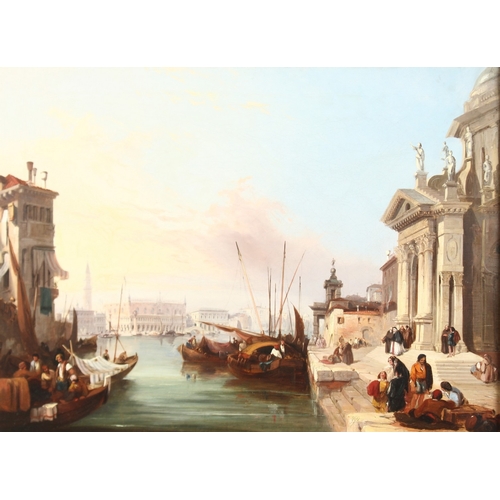 251 - EDWARD PRITCHETT (1828-1876) BRITISH. Venice scene with boats and many figures. Oil on canvas.  19