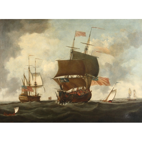 257 - AFTER PETER MONAMY. Seascape, men of war and other boats. Oil on canvas.  28