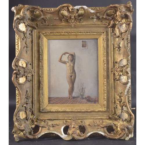 270 - 20TH CENTURY RUSSIAN SCHOOL Study of a standing female nude, oil on board, indistinctly signed, insc... 