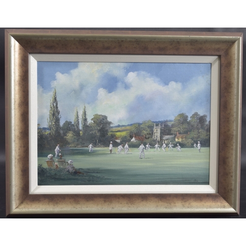 274 - ALAN KING (1946-2013) 'The Cornish Match' village cricket match at Luxulyan, Cornwall, oil on panel,... 