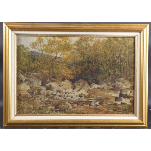 283 - PARKER HAGARTY Woodland stream with fisherman, oil on canvas, signed, 13