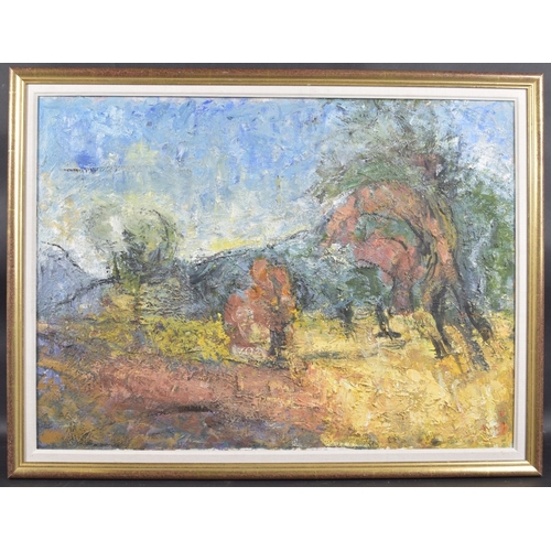 296 - PASCAL MAGIS Abstracted landscape, oil on canvas, 21.5