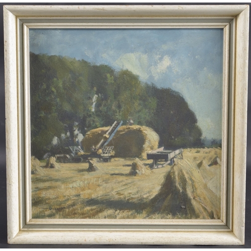 303 - STANLEY ORCHART (1920-2005) Haymaking, verso inscribed 'The Harvest 1960', oil on board, signed. 11.... 