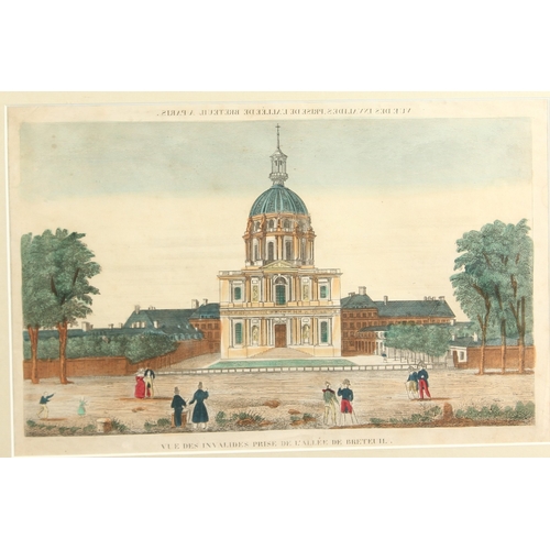 46 - A PAIR OF 19TH CENTURY FRENCH HAND COLOURED ENGRAVINGS OF PARIS VIEWS. Each 11