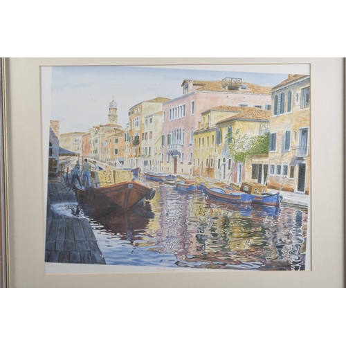 67 - MICHAEL WOOD (BRITISH, 20TH CENTURY) 'Venetion Barge' Venice canal scene, limited edition coloured p... 