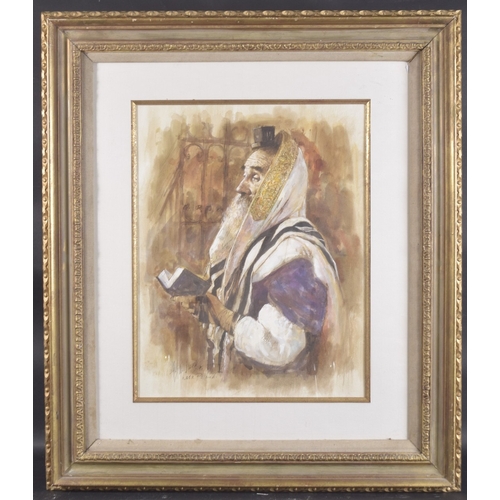 82 - ALEXI JAWDOKIMOV (POLISH 1937-2019) Portrait of a Rabbi reading, pen, ink and watercolour, signed an... 