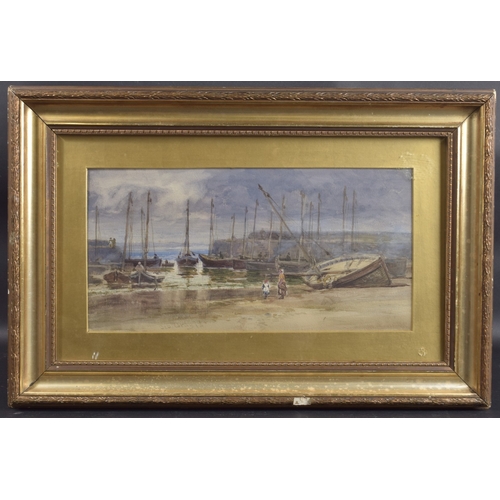 84 - GEORGE GRAY (1880-1940) 'Boats preparing for Sea' watercolour, label verso, signed, 9