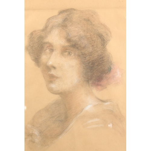 97 - EARLY 20TH CENTURY CONTINENTAL SCHOOL. A head study of an elegant lady, charcoal and coloured chalk.... 