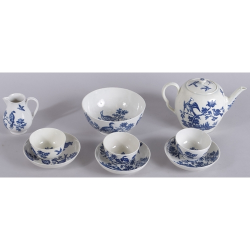 566 - A WORCESTER BLUE AND WHITE PART TEA SET 