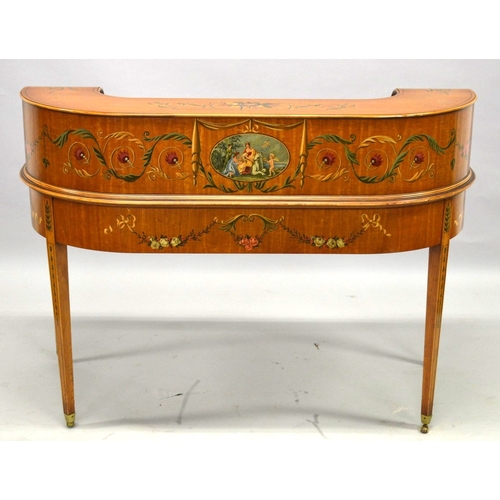 541 - A GOOD SHERATON REVIVAL SATINWOOD CARLTON HOUSE DESK with painted panels, flowers, urns and garlands... 