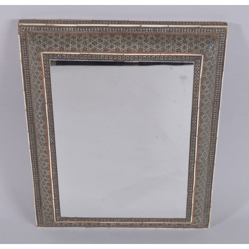 112 - A FINE LARGE 19TH CENTURY PERSIAN QAJAR MOSIAC BONE INLAID MIRROR FRAME, 38cm x 29cm.