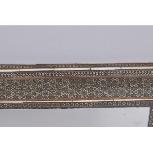 112 - A FINE LARGE 19TH CENTURY PERSIAN QAJAR MOSIAC BONE INLAID MIRROR FRAME, 38cm x 29cm.