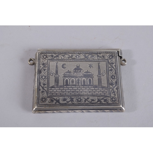 114 - A VERY FINE 19TH CENTURY OTTOMAN TURKISH NIELLO INLAID SILVER AMULET CASE, and another larger gilt m... 