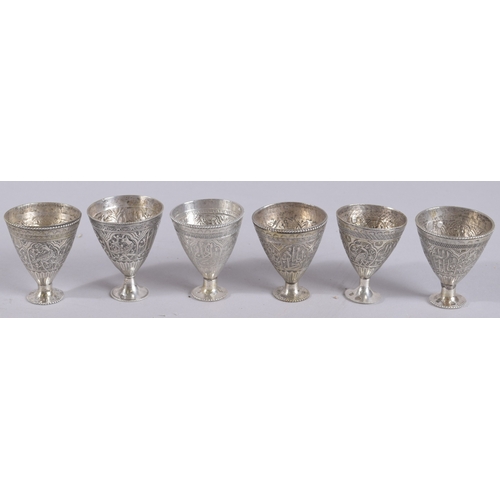 118 - A SET OF SIX 19TH CENTURY OTTOMAN HALLMARKED COFEEE CUPS, each with hallmark tughras to the side, (6... 