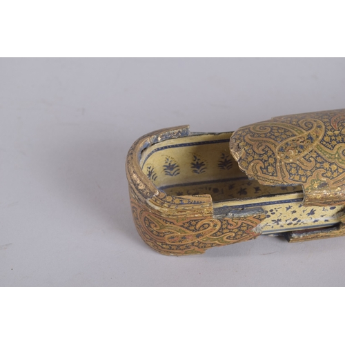 128 - A FINE LARGE 19TH CENTURY KASHMIRI INDIAN LACQUERED PEN BOX, 28cm long.