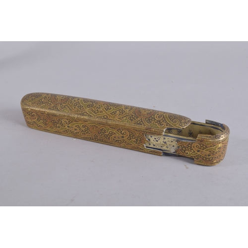 128 - A FINE LARGE 19TH CENTURY KASHMIRI INDIAN LACQUERED PEN BOX, 28cm long.