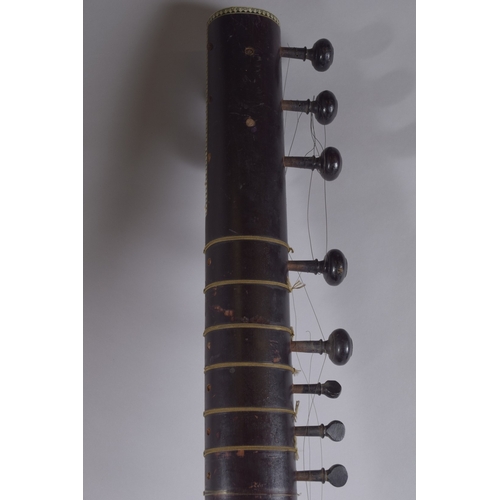 133 - A VERY FINE 19TH CENTURY INDIAN BONE MOUNTED SITAR MUSICAL INSTRUMENT, 12.5cm long.