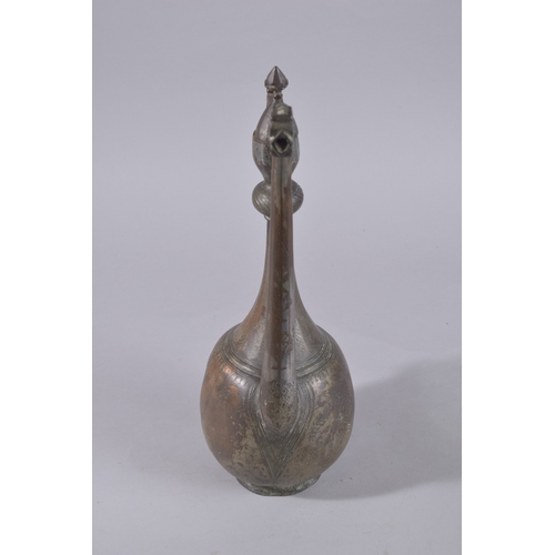 240 - A 17TH-18TH CENTURY LATE SAFAVID TINNED COPPER EWER, 43cm high.