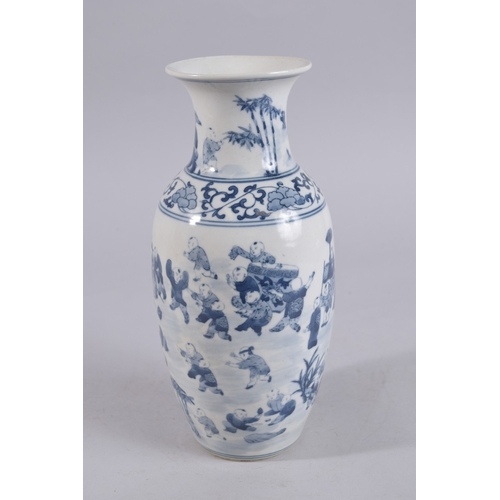 263 - A CHINESE BLUE AND WHITE PORCELAIN VASE, decorated with a scene of multiple boys in a garden, four-c... 