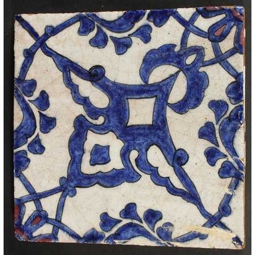 431 - AN 18TH CENTURY OTTOMAN GLAZED POTTERY TILE, 20cm square.