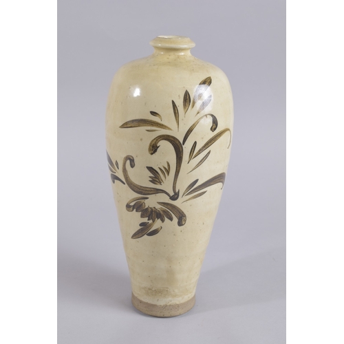 45B - A CHINESE BROWN GLAZED POTTERY MEIPING VASE, probably 19th century, 32cm high.