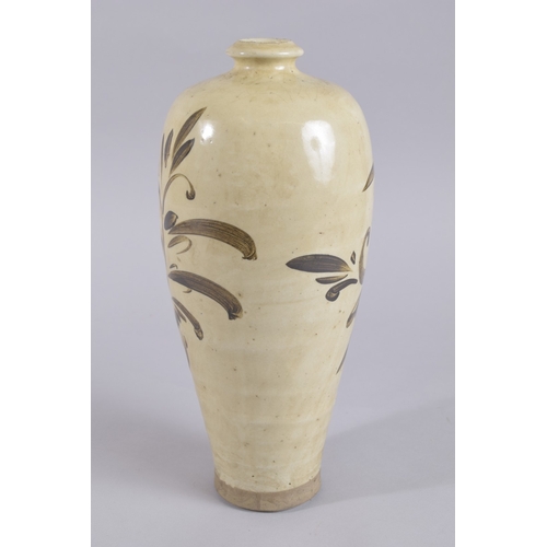 45B - A CHINESE BROWN GLAZED POTTERY MEIPING VASE, probably 19th century, 32cm high.