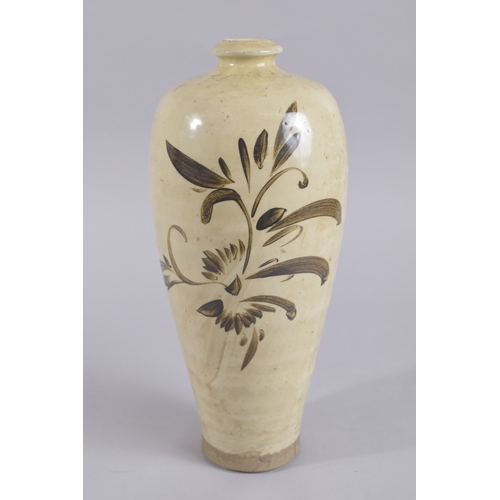 45B - A CHINESE BROWN GLAZED POTTERY MEIPING VASE, probably 19th century, 32cm high.