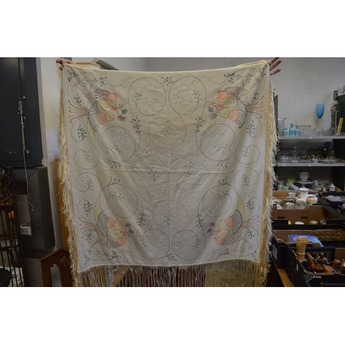 635 - A hand embroidered shawl or table cover.