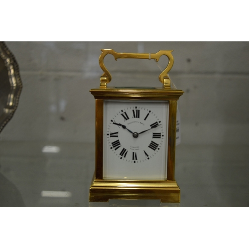 866 - A large brass carriage clock, the dial signed Penlington & Batty, Liverpool, the movement striking o... 