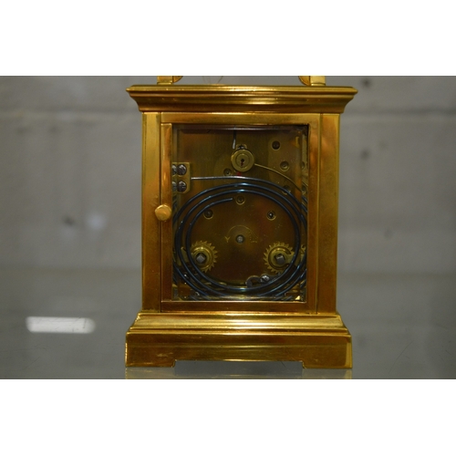 866 - A large brass carriage clock, the dial signed Penlington & Batty, Liverpool, the movement striking o... 