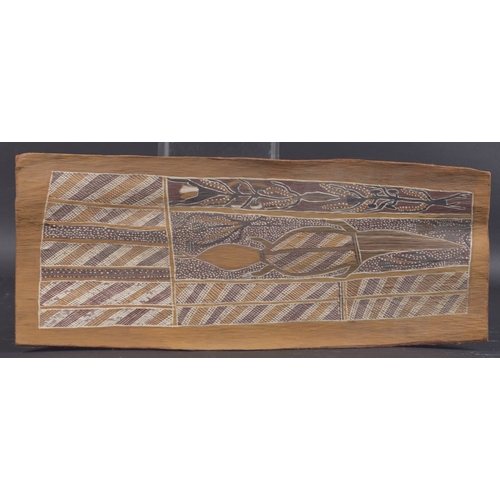 107 - AUSTRALIAN ABORIGINAL Crocodile within geometric panels, pigment on bark, from a private collection ... 