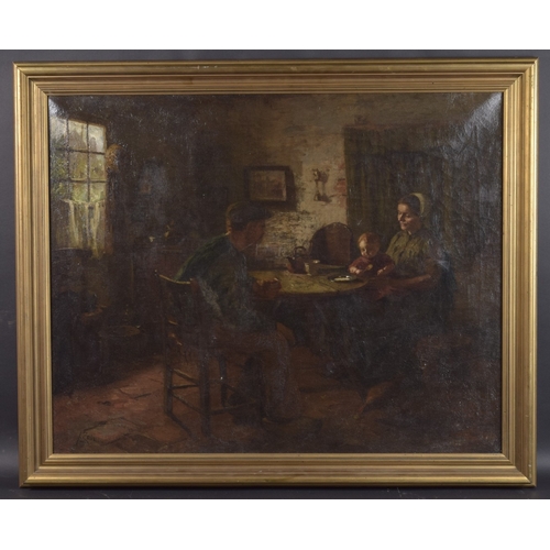 116 - JACQUES ZON (1872-1932) Interior scene of a family seated at a table. oil on canvas, signed and date... 