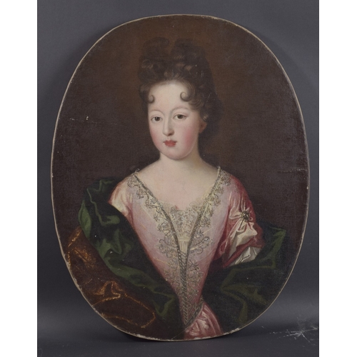 118 - FRENCH SCHOOL (18TH CENTURY) Portrait of Francoise Marie de Bourbon oil on oval canvas, unframed 28.... 