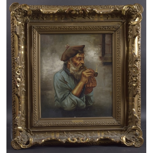 123 - ITALIAN SCHOOL. Portrait, head and shoulders of an old man smoking a pipe. 15