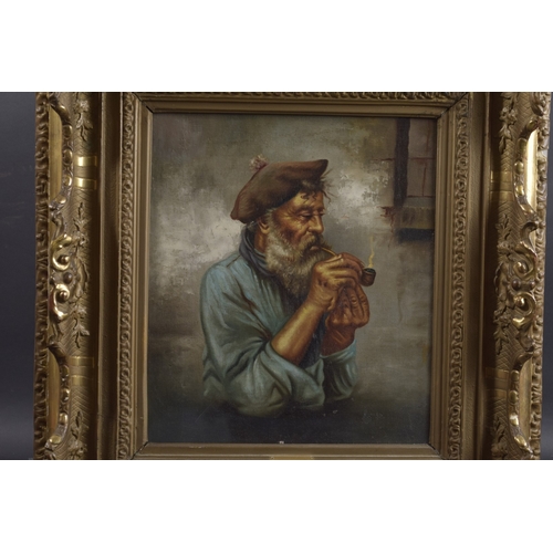 123 - ITALIAN SCHOOL. Portrait, head and shoulders of an old man smoking a pipe. 15