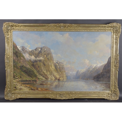 124 - HENRY ENFIELD (1849-1908) Norwegian fjord landscape, oil on canvas, signed inscribed verso 'Ardal So... 