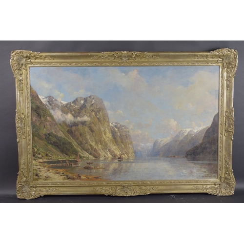 124 - HENRY ENFIELD (1849-1908) Norwegian fjord landscape, oil on canvas, signed inscribed verso 'Ardal So... 