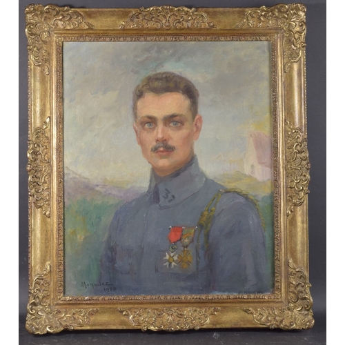 126 - JEANNE MAHUDEZ (FRENCH 1876-1956) Portrait of a soldier wearing medals, oil on canvas, signed and da... 