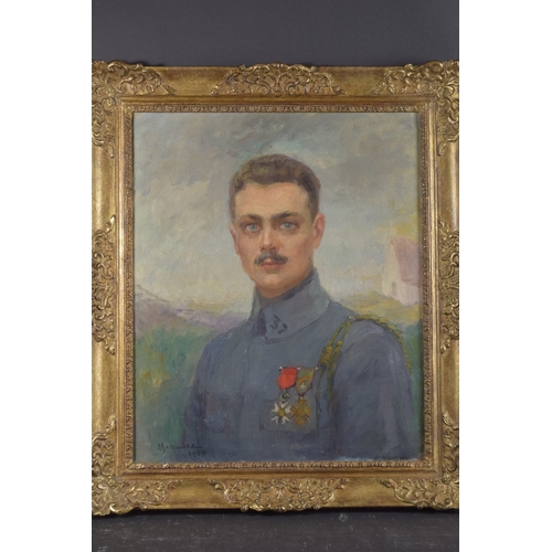 126 - JEANNE MAHUDEZ (FRENCH 1876-1956) Portrait of a soldier wearing medals, oil on canvas, signed and da... 