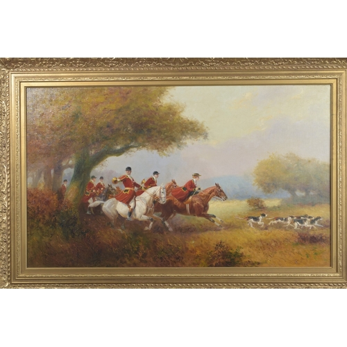 129 - EUGENE PECHAUBES (1890-1967) Hunt and hounds on the chase, oil on canvas, signed, 23