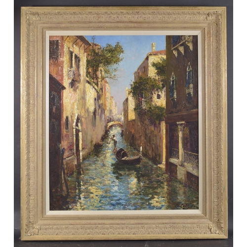 132 - CHARLES EUGENE COUSIN (19TH/20TH CENTURY) Venetian canal view, oil on canvas, signed, 27.5