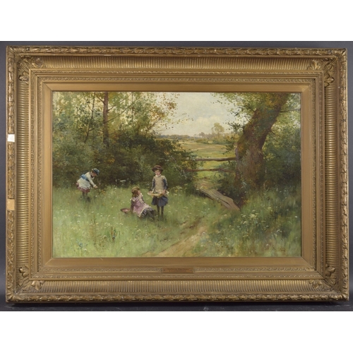 133 - ALFRED AUGUSTUS GLENDINNING (c.1840-c.1910) 'Gathering May Flowers' children in a meadow off a count... 