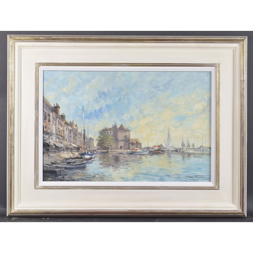 138 - IVAN TAYLOR (BRITISH b.1946) Honfleur Harbour, France, oil on board, signed, 15.25