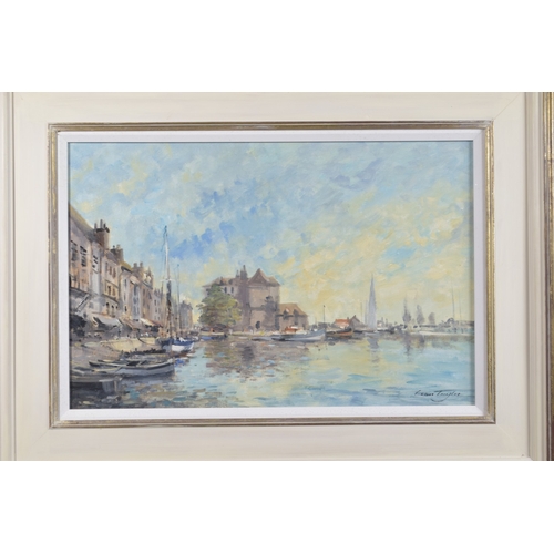 138 - IVAN TAYLOR (BRITISH b.1946) Honfleur Harbour, France, oil on board, signed, 15.25