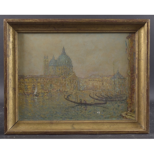 141 - JOSE MINGRET (1880-1969) Vue de la Salute Venice. oil on paper, signed 11.5