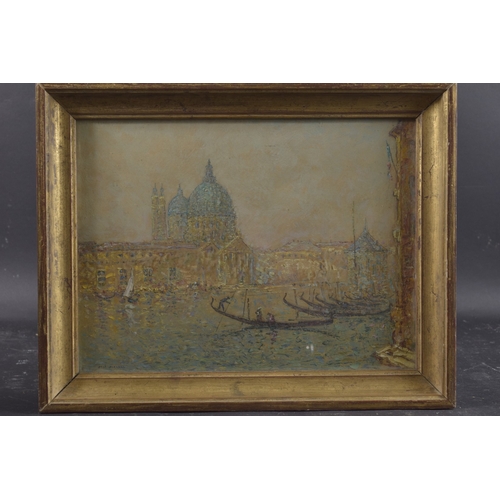 141 - JOSE MINGRET (1880-1969) Vue de la Salute Venice. oil on paper, signed 11.5