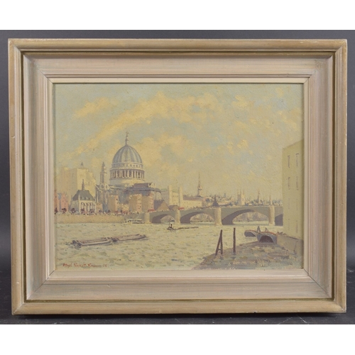 155 - HUGH BOYCOTT BROWN (1909-1990) 'St Pauls and Blackfriars Bridge' view of the River Thames, London, o... 