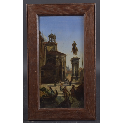 164 - ITALIAN SCHOOL (19TH CENTURY) Gondoliers on a canal side with classical buildings and statue, oil on... 