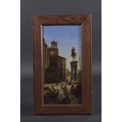 164 - ITALIAN SCHOOL (19TH CENTURY) Gondoliers on a canal side with classical buildings and statue, oil on... 