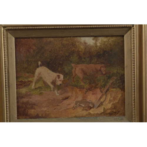 172 - ARTHUR BATT (1846-1911) Terriers rabbit hunting, oil on board, signed and dated 1901 8.75